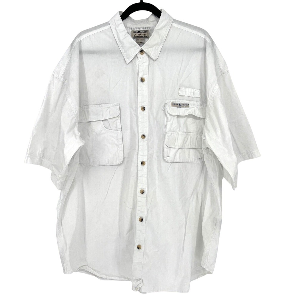 Hook & Tackle White Technical Fishing Shirt Mens 2XL Short Sleeve Ventilated EUC